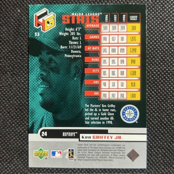1999 Upper Deck HoloGrFX Baseball Seattle Mariners Ken Griffey Jr #53 - Picture 2 of 2